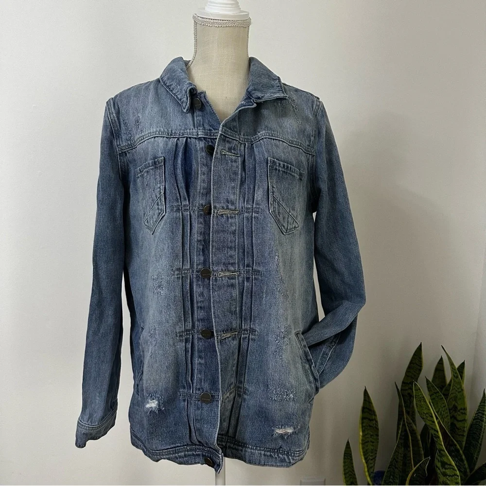 Dear John Distressed Oversized Denim Jean Jacket Women’s Size L - Picture 1 of 8
